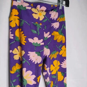 Lularoe Purple Leggings Yellow Flowers Print Stretchy Os